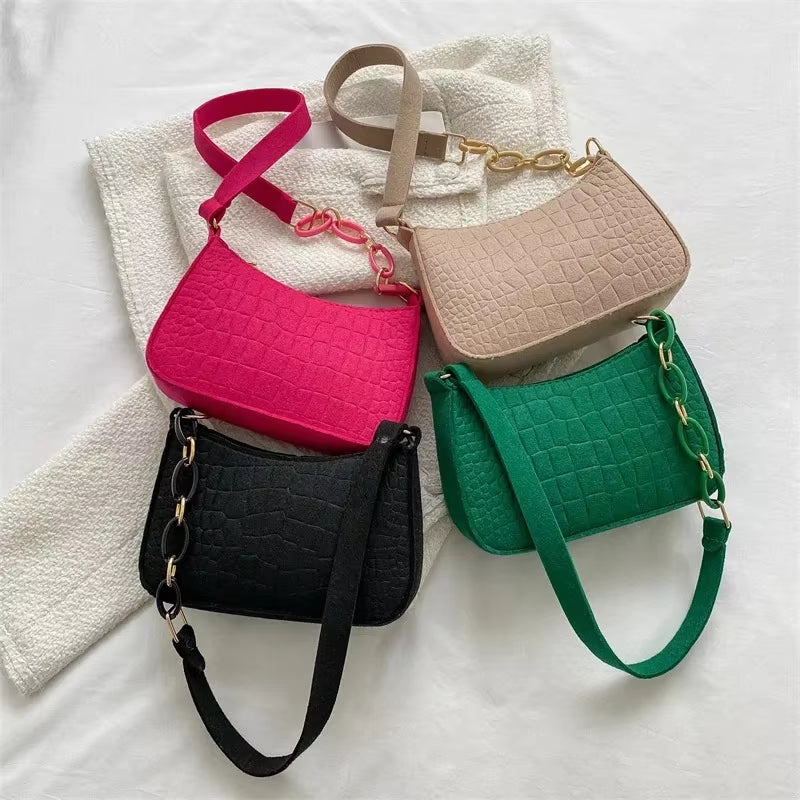 Felt Shoulder Bags for Women Women'S Subaxillary Bag Design Advanced Texture Armpit Handbags Purses Crescent Saddle Bag