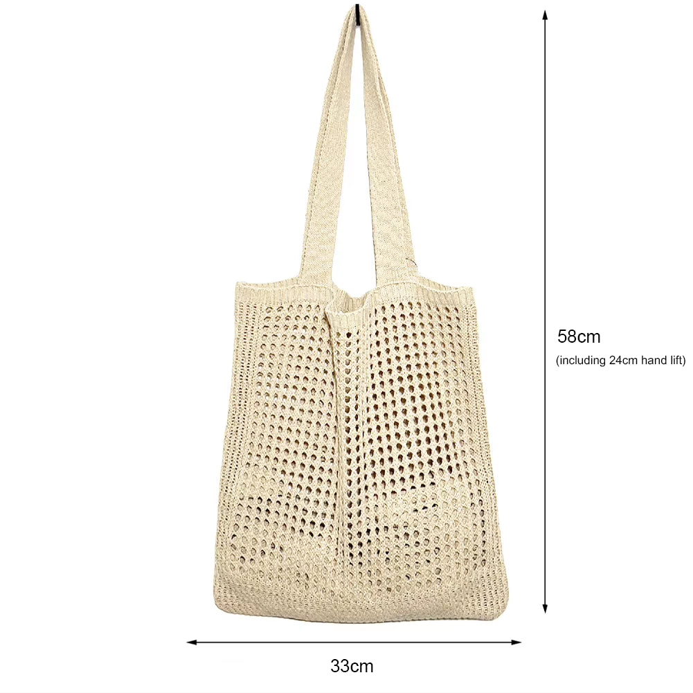 Fashion Hollow Knitted Women'S Bags Casual Female Shoulder Bags Simple Crochet Tote Bags Ladies Shopping Top-Handle Bags Handbag