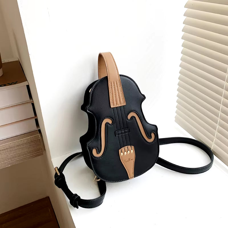 Creative Violin Female Crossbody Bag PU Leather Small Backpacks for Women Luxury Design Thread Ladies Fashion Shoulder Bag