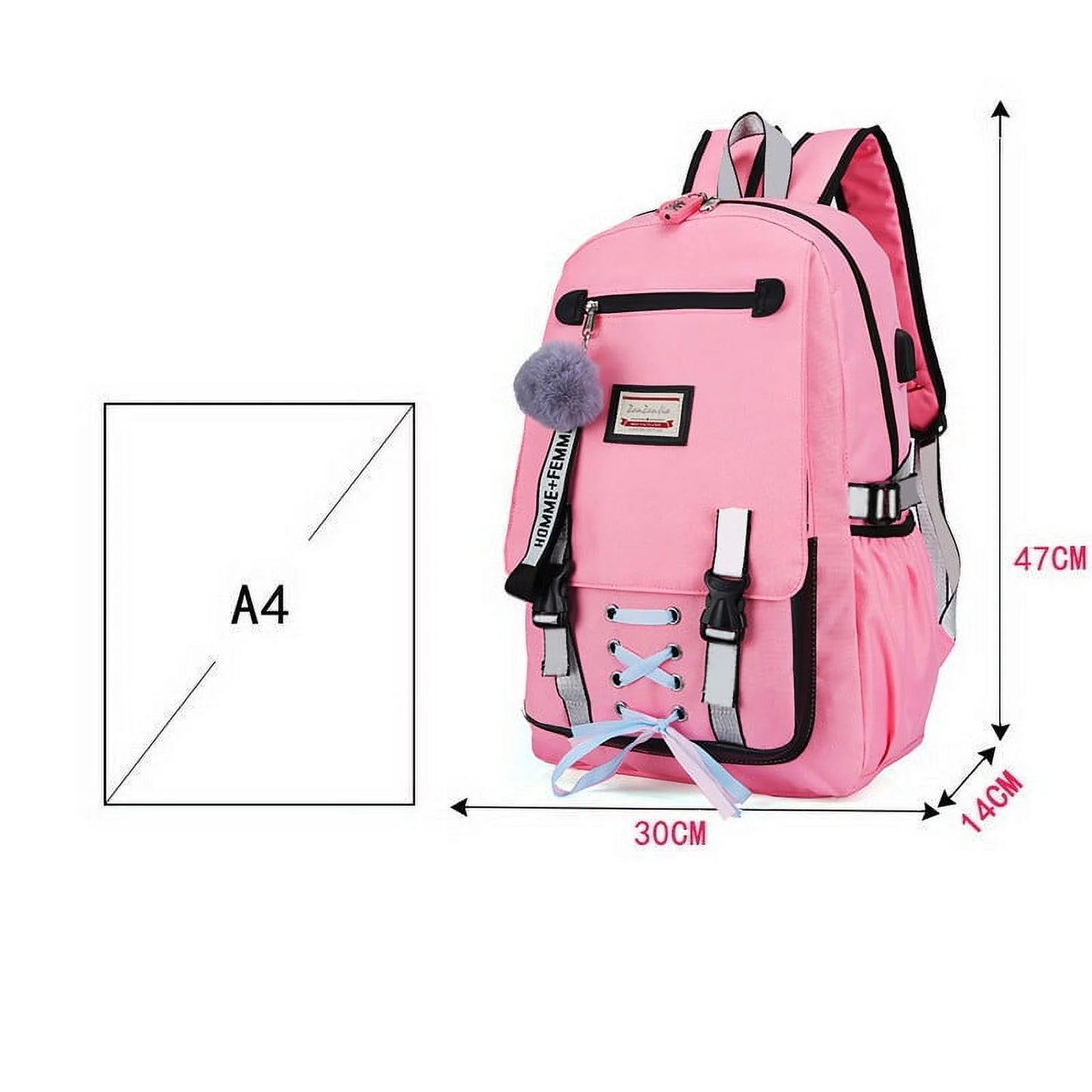 Women'S Cute Fashion Backpack with USB Port, Black