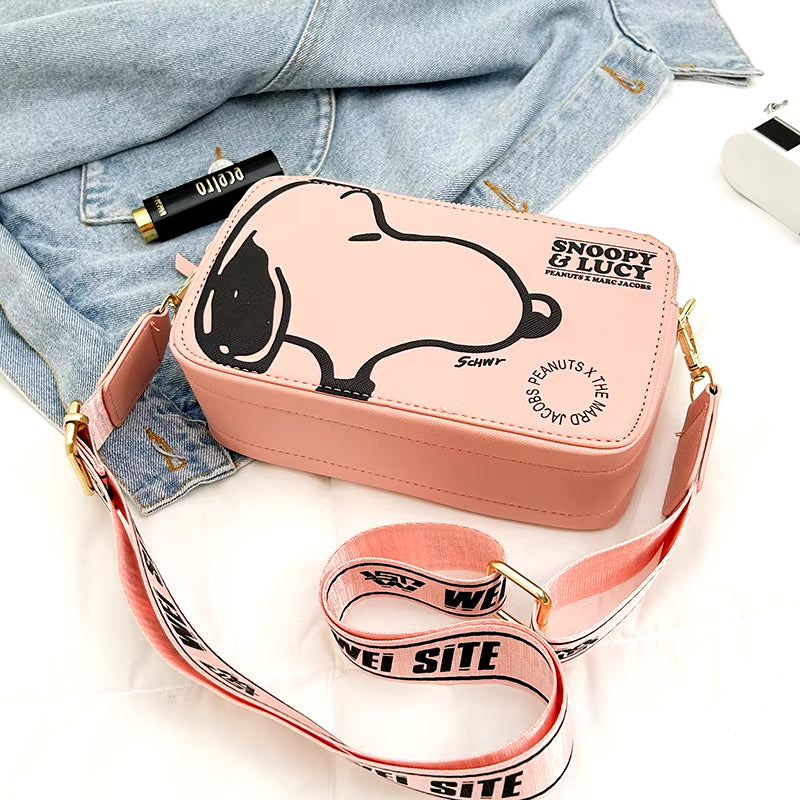 Cartoon Printed Women'S Crossbody Bag Snoopy Shoulder Bag Casual Fashion Small Square Bag PU Camera Bag