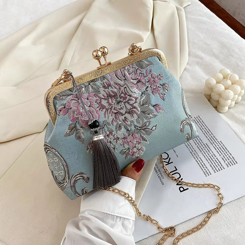 Chain Women Shoulder Crossbody Messenger Bag Women'S Handbags Autumn Vintage Fashion Flowers Bag Bags Kiss Lock Shell Bags Bag