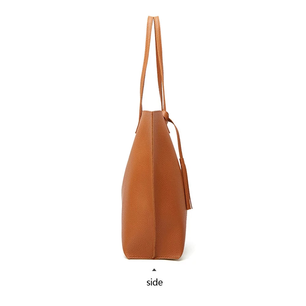 Tassel Tote Leather Bag for Women, Ladies Large Capacity Fashion Shoulder Handbag Bag Purses Satchel Messenger Bags for Woman Work Shopping - Brown