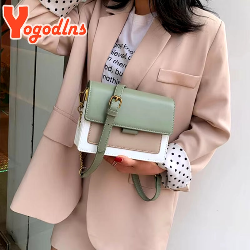 Contrast Color Leather Crossbody Bag for Women Travel Bag Fashion Simple Shoulder Bag Lady Crossbody Bag