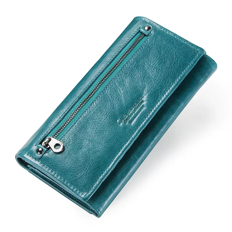 Contact'S Women Genuine Leather Wallets with Coin Pocket Long Wallets Zipper Wallets with Card Holders Femal Purse