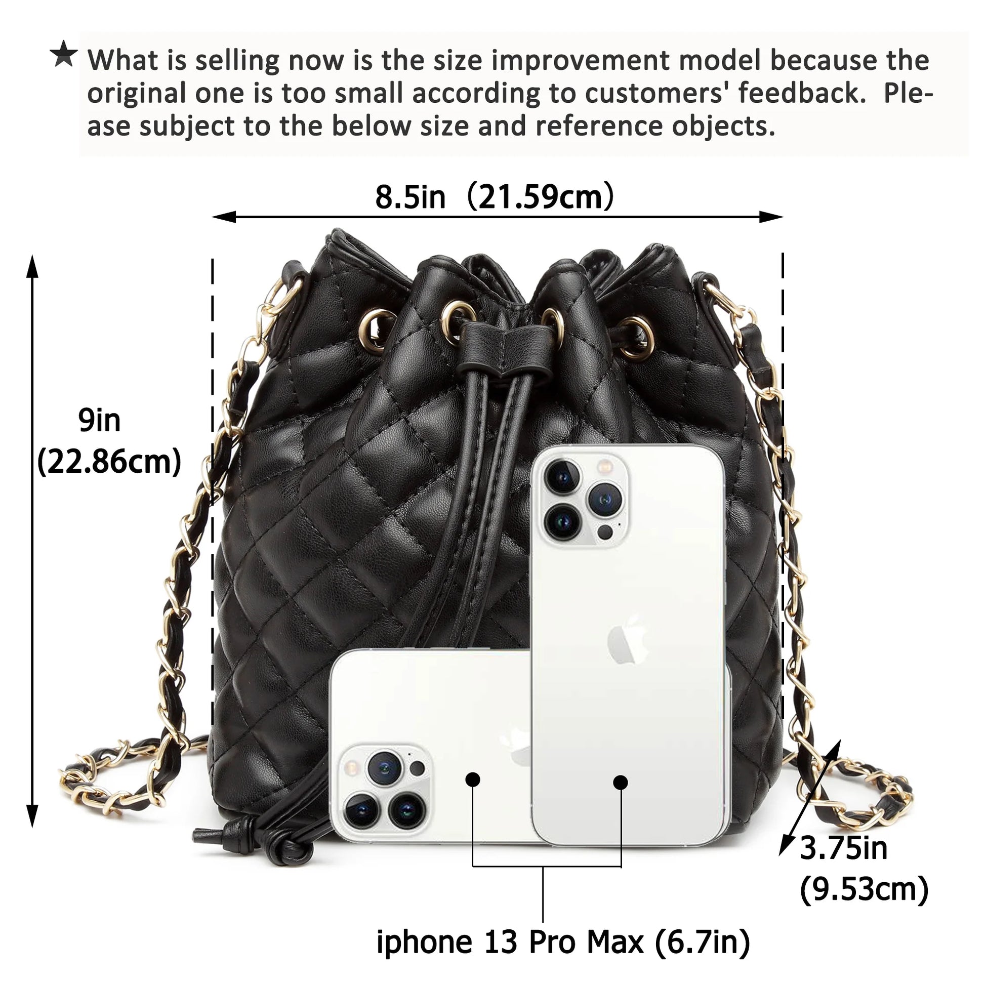 Women'S Vegan Leather Quilted Crossbody Shoulder Purse Drawstring Bucket Bag Messenger Bag