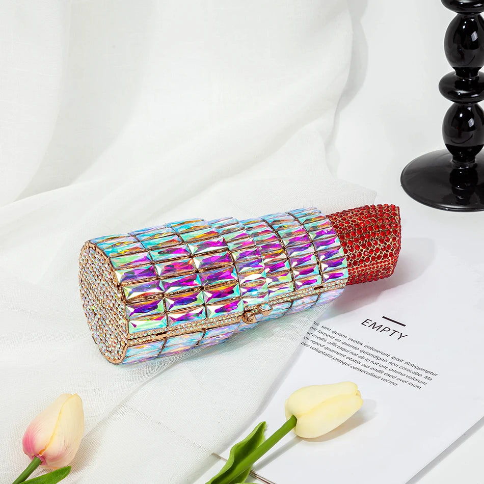 Lipstick Evening Crystal Clutch Bag Women 2021 Luxury Boutique Metal Rhinestone Wedding Purses and Handbags Designer Top Quality