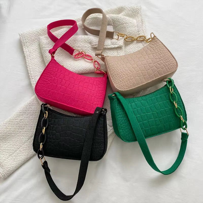 New Felt Bag Textured Crocodile Niche Underarm Bag Fashion Chain Tote Women'S Bag