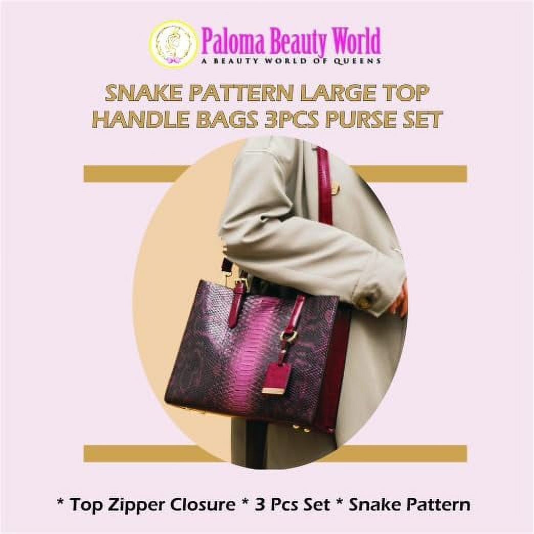 Women Leather Handbag Purse Snake Pattern Shoulder Handbag, Top Zipper Closure Tote Bag (3 PCS Purse Set)