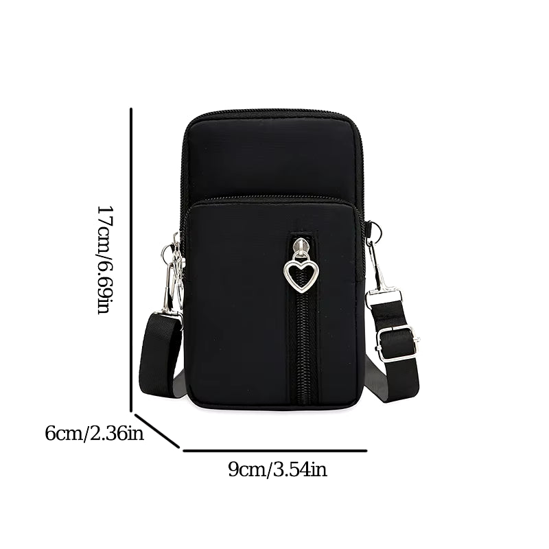 Waterproof Mobile Phone Bag Women'S Mini Oxford Crossbody Bag Daily Multi-Layer Zipper Purse Casual Outdoor Travel Nylon Bag