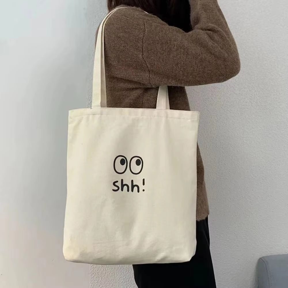 Canvas Canvas Handbag Simple Letter Printed Large Capacity Shoulder Bag Shopping Bag Student