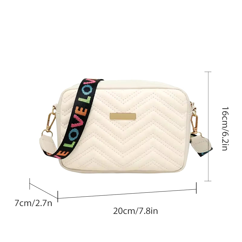 Embroidered Camera Bag PU Material Casual Small Square Bag Versatile Single Shoulder Bag Printed Shoulder Strap