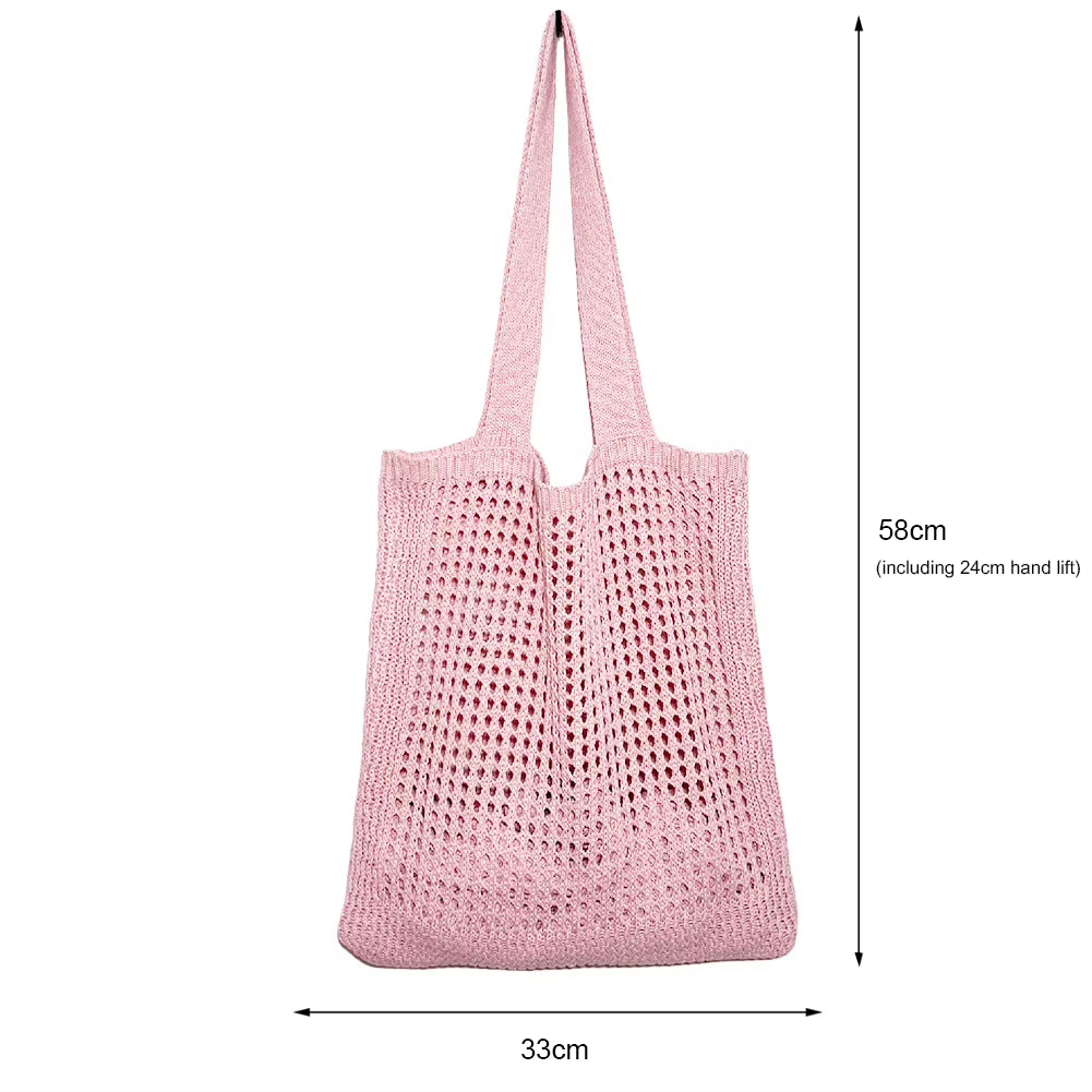 Fashion Hollow Knitted Women'S Bags Casual Female Shoulder Bags Simple Crochet Tote Bags Ladies Shopping Top-Handle Bags Handbag