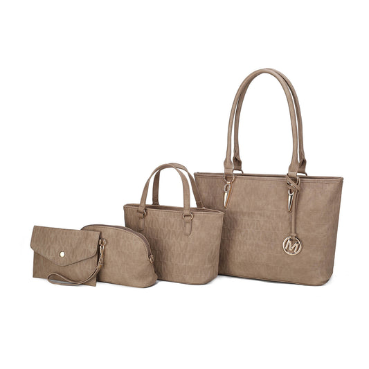 Edelyn Embossed M Signature Vegan Leather Women’S Tote Bag – 4 Pcs Set by Mia K -