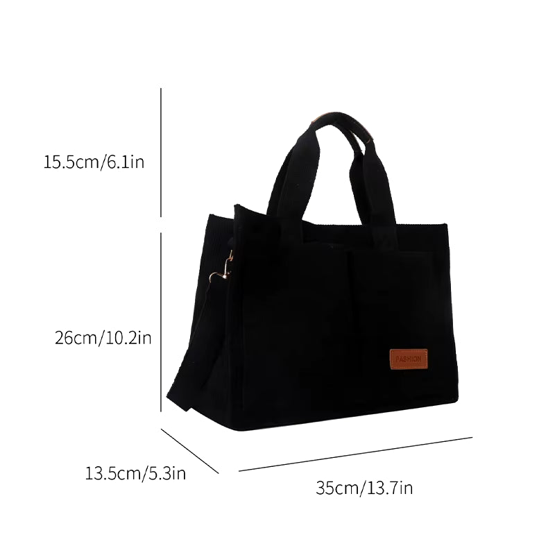 Simple and Casual Solid Color Corduroy Multi Pocket Large Capacity Magnetic Buckle Women'S Handbag Single Shoulder Bag Commuting