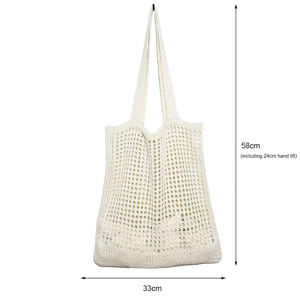 Fashion Hollow Knitted Women'S Bags Casual Female Shoulder Bags Simple Crochet Tote Bags Ladies Shopping Top-Handle Bags Handbag