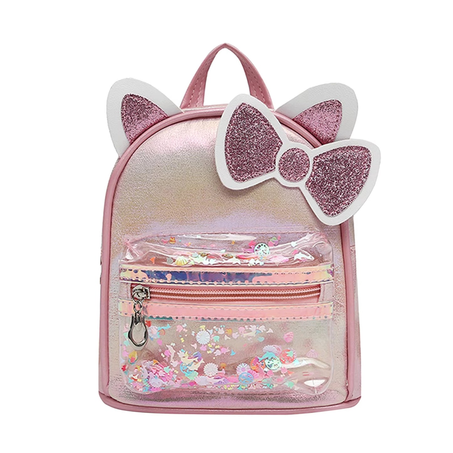 Cartoon Bowknot Mini Backpack for Children Women Solid Color PU Leather School Bags for Boys and Girls Zipper Travel Backpacks