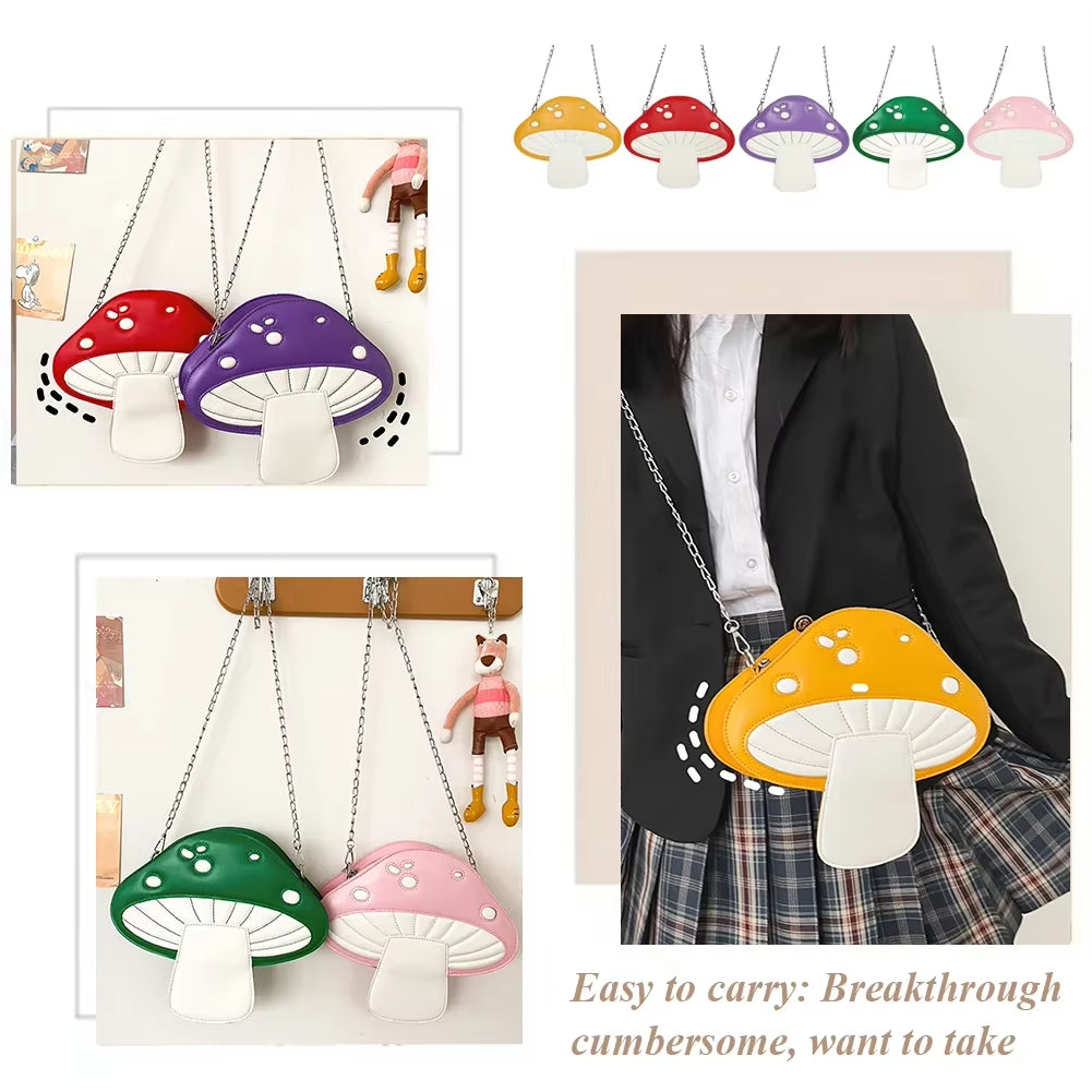 Women Girl Fashion Mushroom Shoulder Bag Cartoon Cross Body Women Leather Chain Handbag