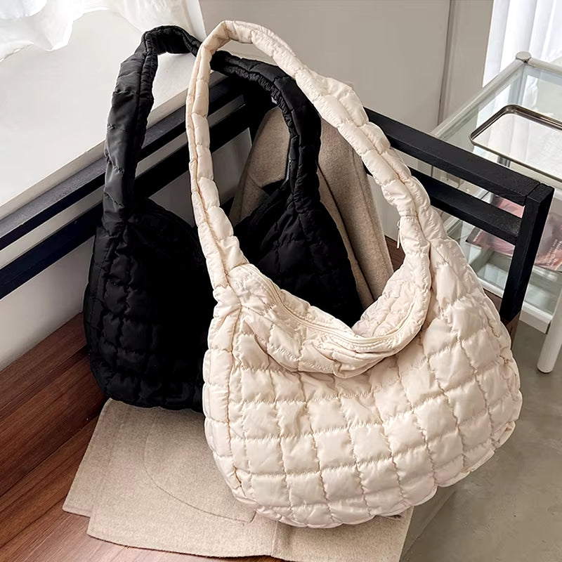 Fashion Tote Handbags for Women Black Large Capacity Soft Rhombus Bags Quilted Shoulder Bag Purse for Travel Shopping