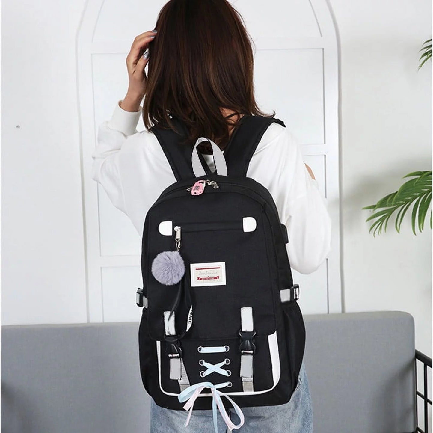 Women'S Cute Fashion Backpack with USB Port, Black