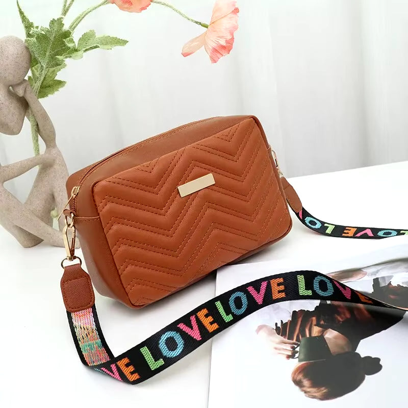 Embroidered Camera Bag PU Material Casual Small Square Bag Versatile Single Shoulder Bag Printed Shoulder Strap