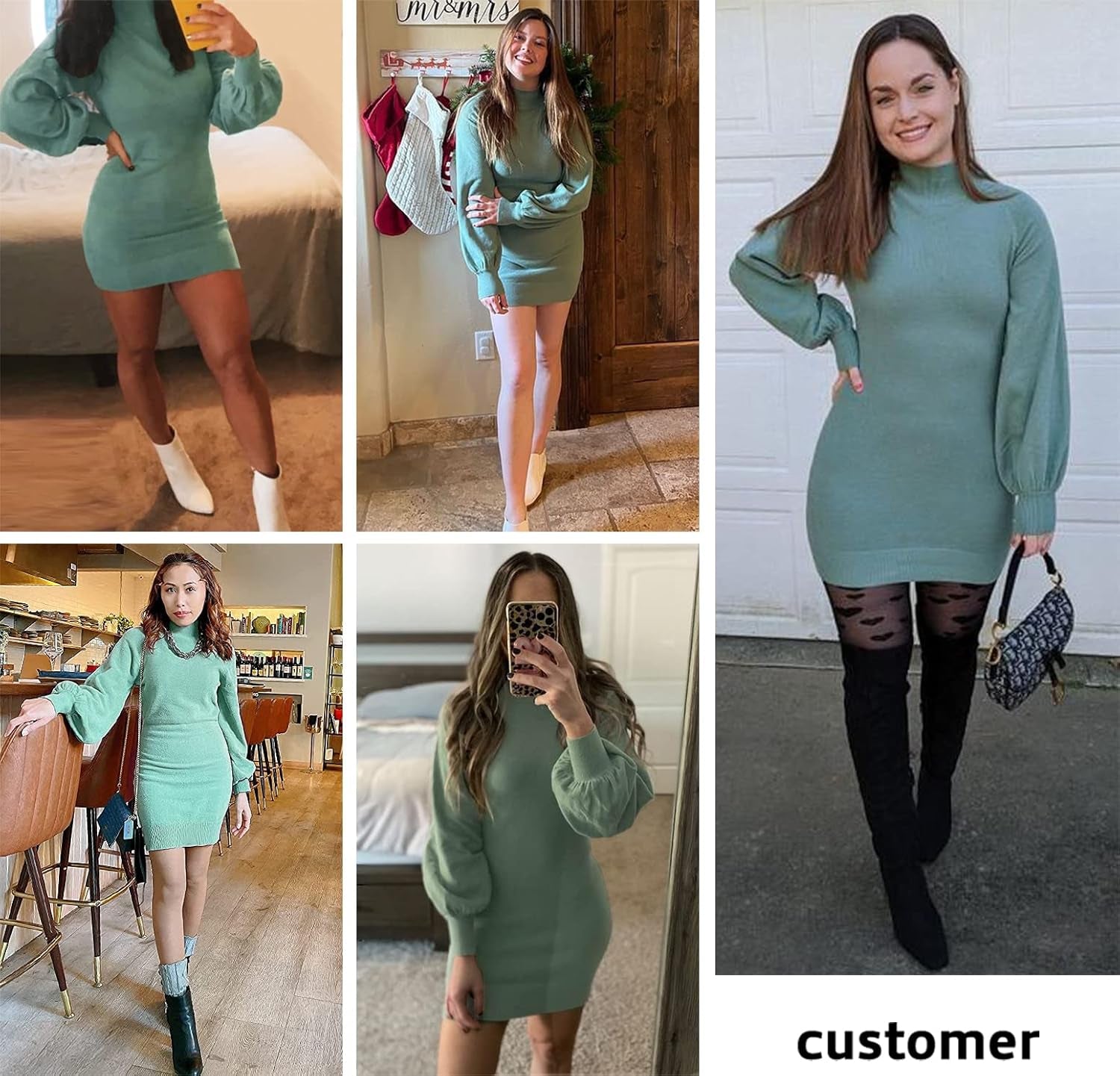 Women'S 2024 Mock Neck Ribbed Long Sleeve Bodycon Pullover Cute Mini Sweater Dress