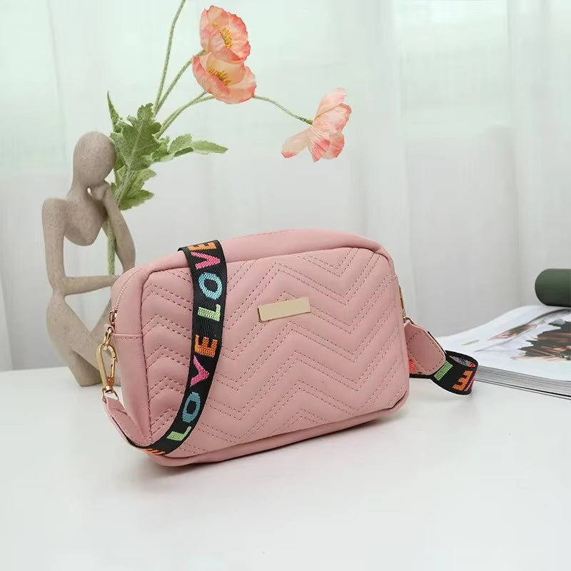 Embroidered Camera Bag PU Material Casual Small Square Bag Versatile Single Shoulder Bag Printed Shoulder Strap