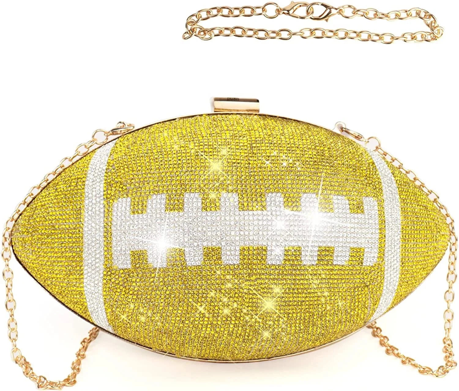 Football Bling Purse Rhinestone Clutch Purses for Women Crystal Ball Purse Rugby Ball Shaped Bag with Shoulder Chain