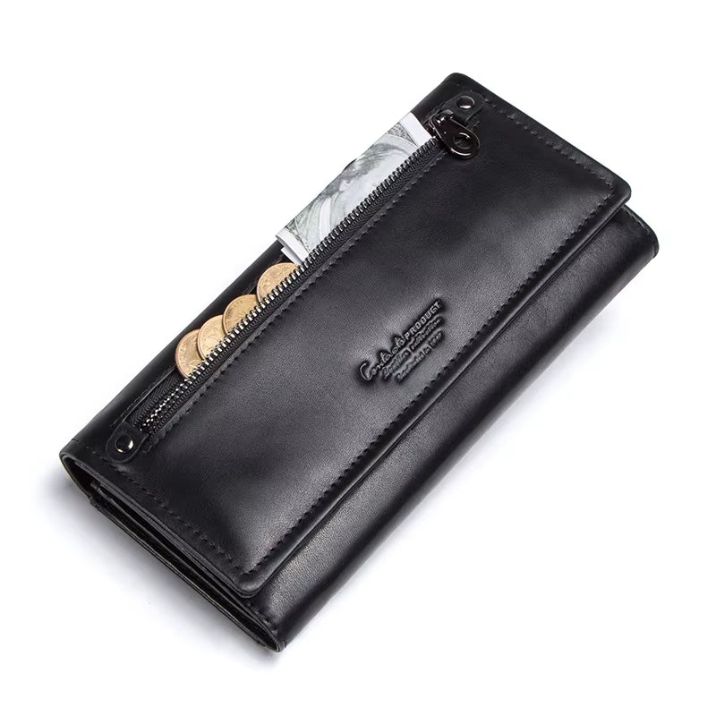 Contact'S Women Genuine Leather Wallets with Coin Pocket Long Wallets Zipper Wallets with Card Holders Femal Purse