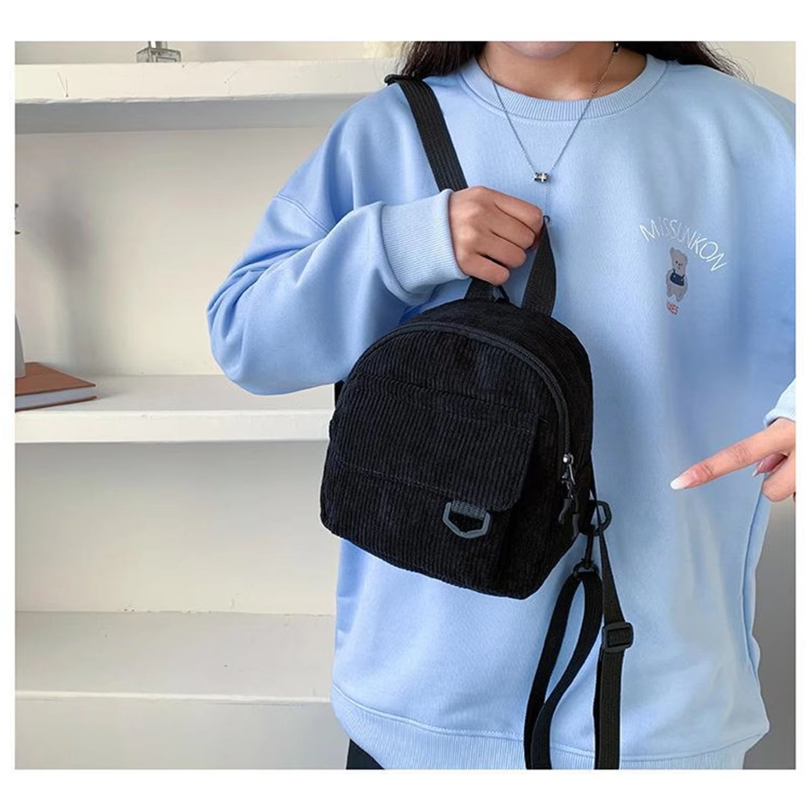 Fashion Women'S Mini Backpack Fashion Solid Color Corduroy Small Simple Casual Traveling Large Capacity Bookbag Female Schoolbag