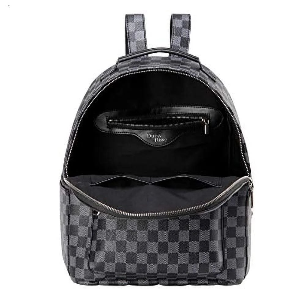 Checkered Backpack Bag - Luxury PU Vegan Leather (Black)