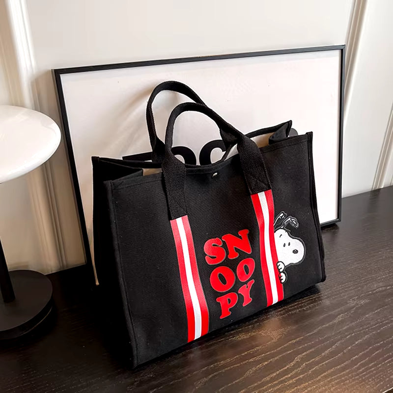 Cartoon Cute Print Snoopy Canvas Bag Large Capacity Tote Bag Women'S Handbag Fashion Shoulder Bag Shopping Bag