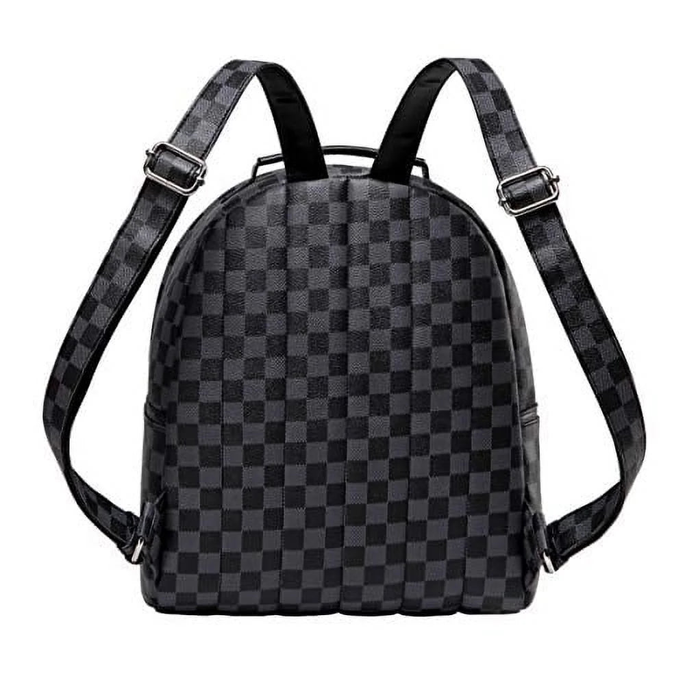 Checkered Backpack Bag - Luxury PU Vegan Leather (Black)