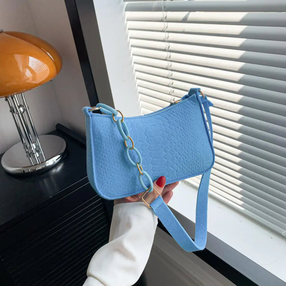 Fashion Felt Cloth Pattern Shoulder Bags for Women Small Handle Underarm Bag Clutch Luxury Solid Color Female Handbag with Purse