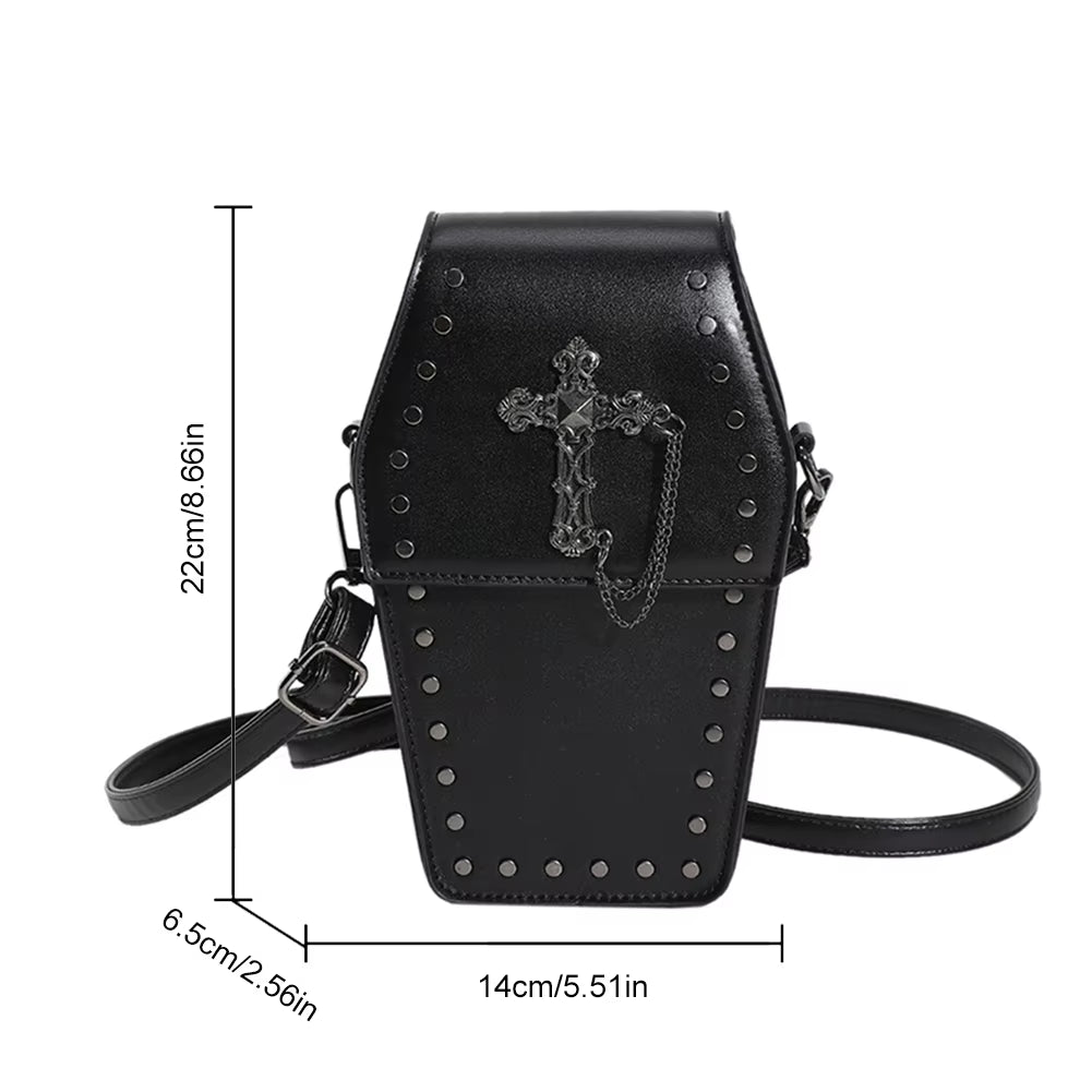 Gothic Crossbody Bag for Women Coffin Shoulder Bag Purse Cartoon Y2K Messenger Cellphone Bag PU Leather Halloween Gift Phone Bag