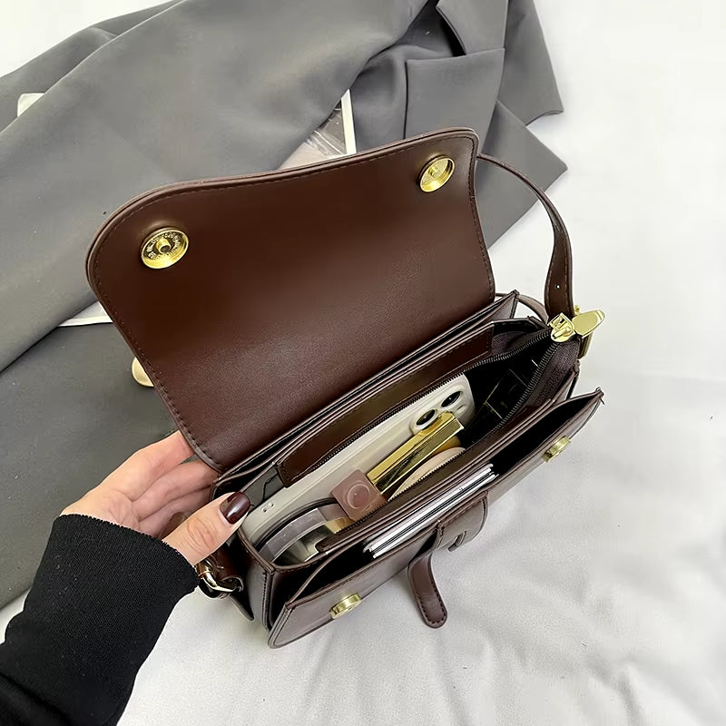 New Fashion Niche PU Leather Versatile Flip Zipper WOMEN'S Saddle Bag Single Shoulder Bag for Commuting