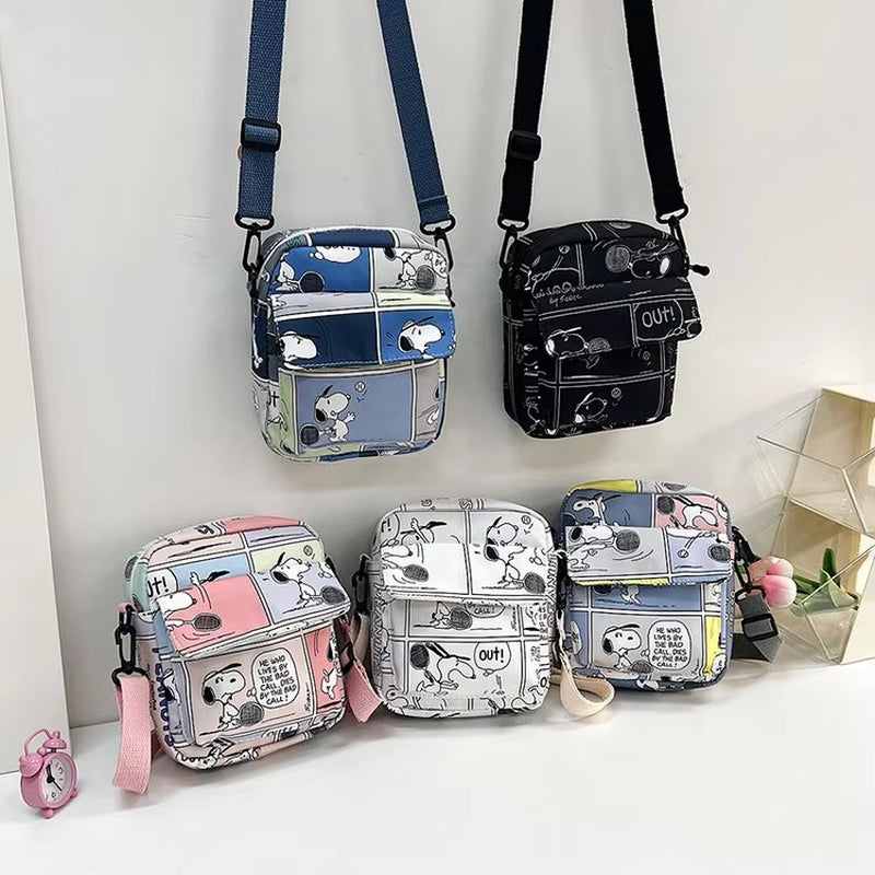 Cartoon Cute Snoopy Woman Shoulder Bag Girl Snoopy Pattern Nylon Crossbody Bag Large Capacity Lipstick Coin Storage Shoulder Bag