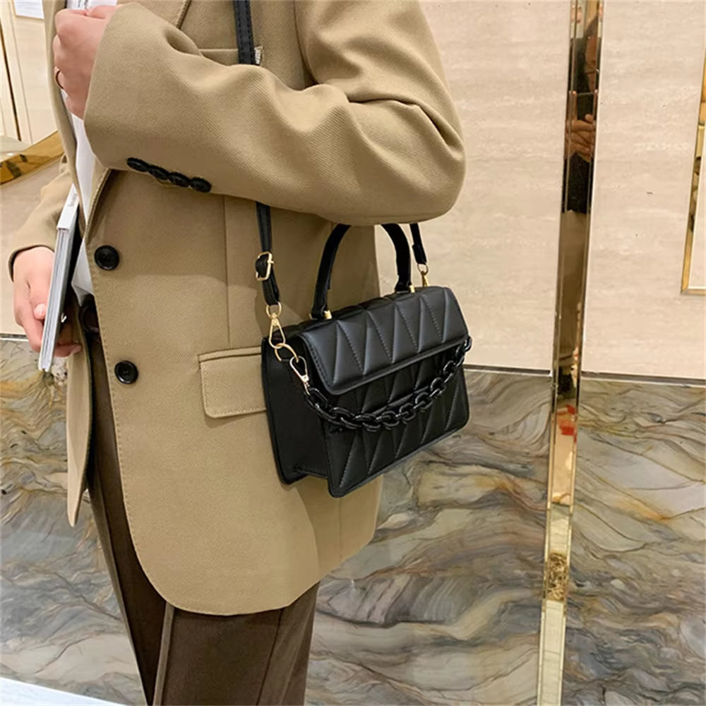 Fashion Plaid Women Shoulder Bag Chain Crossbody Bags Brand Designer Trendy Female Handbags and Purses Small Flap Top Handle Bag