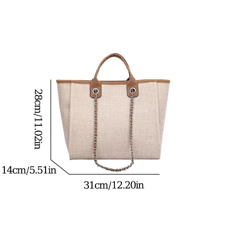 New Fashion Simple Canvas Material Chain Bag Large Capacity Chain Zipper Women'S Shoulder Bag Tote Bag for Commuter Shopping