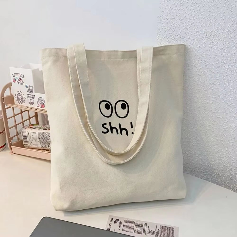 Canvas Canvas Handbag Simple Letter Printed Large Capacity Shoulder Bag Shopping Bag Student