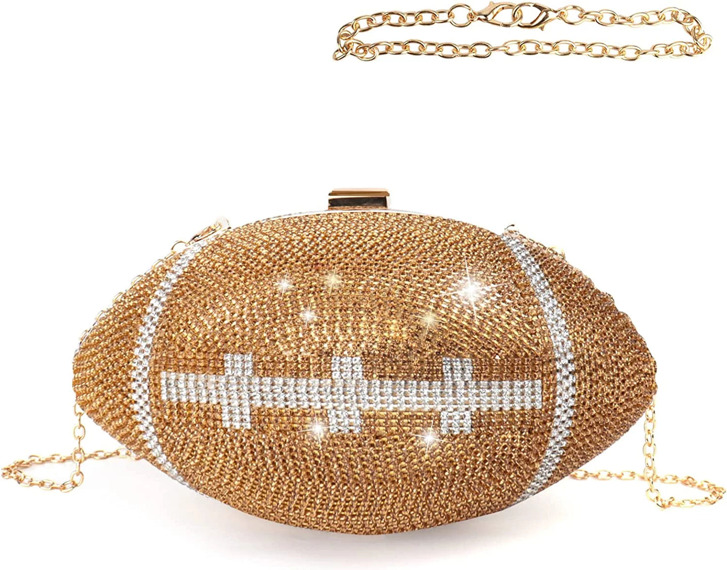 Football Bling Purse Rhinestone Clutch Purses for Women Crystal Ball Purse Rugby Ball Shaped Bag with Shoulder Chain