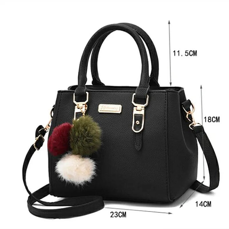 PU Leather Ladies Handbags Women Vintage Purse Plush Tassel Messenger Bags Tote Boston Shoulder Crossbody Bag