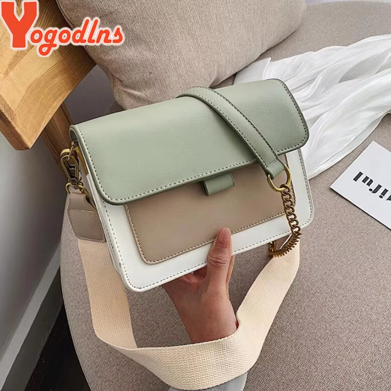 Contrast Color Leather Crossbody Bag for Women Travel Bag Fashion Simple Shoulder Bag Lady Crossbody Bag