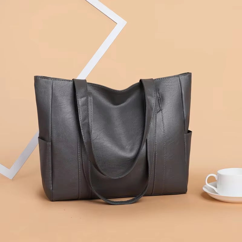 Fashion Large Soft Leather Ladies Bag European and American Retro Ladies Large Capacity Shoulder Handbag PU Material