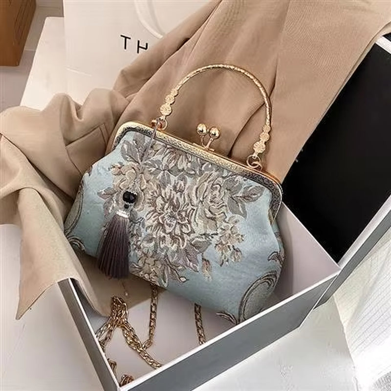 Chain Women Shoulder Crossbody Messenger Bag Women'S Handbags Autumn Vintage Fashion Flowers Bag Bags Kiss Lock Shell Bags Bag