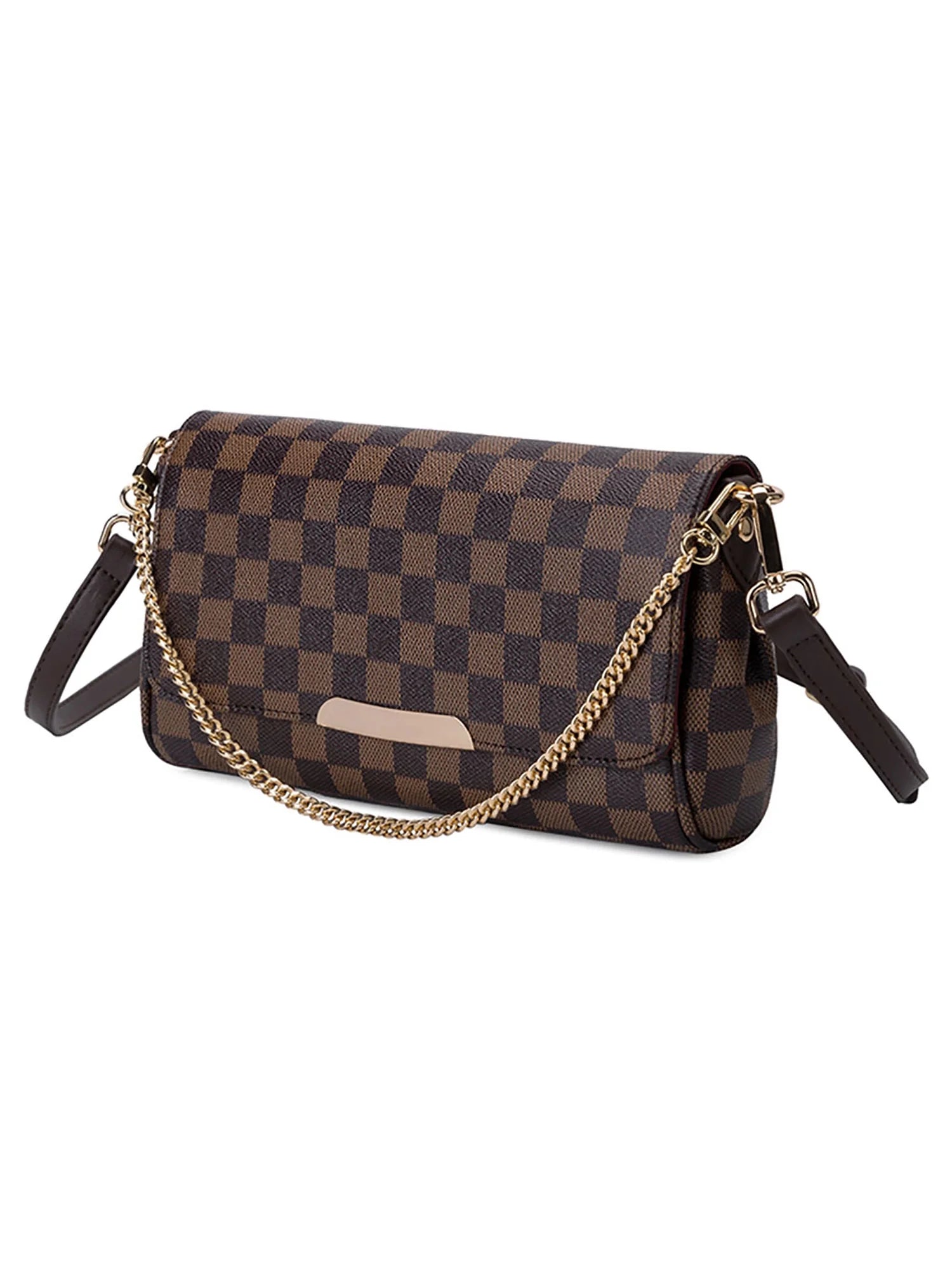 Womens Checkered Crossbody Bag PU Vegan Leather Shoulder Bag Fashion Handbag Satchel Purse Bags Christmas Gifts Bag,Brown Print