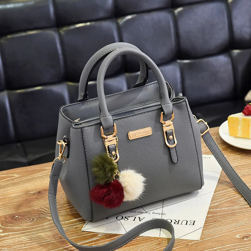 PU Leather Ladies Handbags Women Vintage Purse Plush Tassel Messenger Bags Tote Boston Shoulder Crossbody Bag