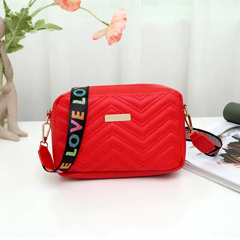 Embroidered Camera Bag PU Material Casual Small Square Bag Versatile Single Shoulder Bag Printed Shoulder Strap