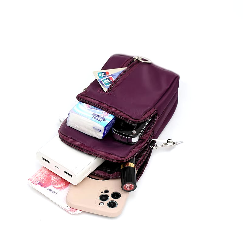 Waterproof Mobile Phone Bag Women'S Mini Oxford Crossbody Bag Daily Multi-Layer Zipper Purse Casual Outdoor Travel Nylon Bag