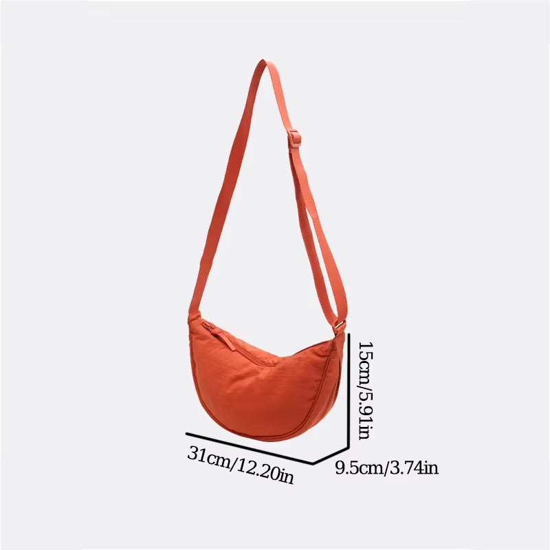 New Simple and Casual Solid Color Nylon Large Capacity Women'S Dumpling Bag Shoulder Bag for Travel and Commuting